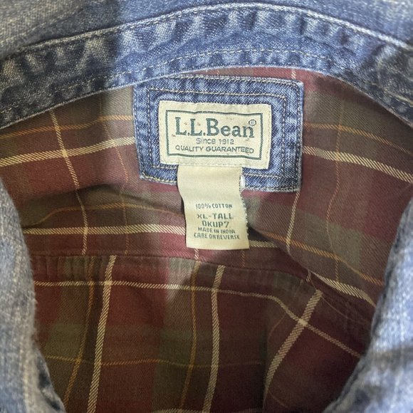 LL Bean Shirt Mens XL Tall Blue Denim Work Shirt Flannel Lined Button Front - Picture 6 of 6